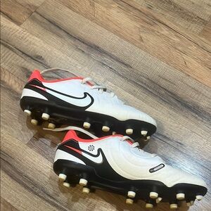 Nike Tiempo White,Black Soccer Cleats with Melon Accents.